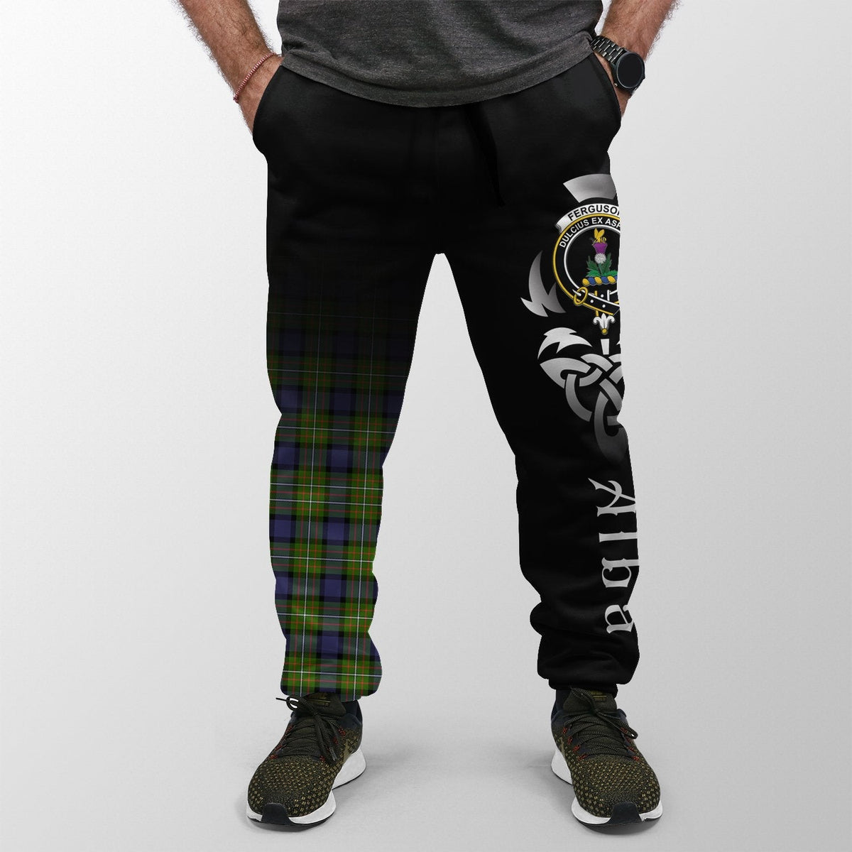 Clan Fergusson Modern Tartan Crest Jogger Sweatpants  Alba Celtic Style NO12 Clan Fergusson Tartan Today   