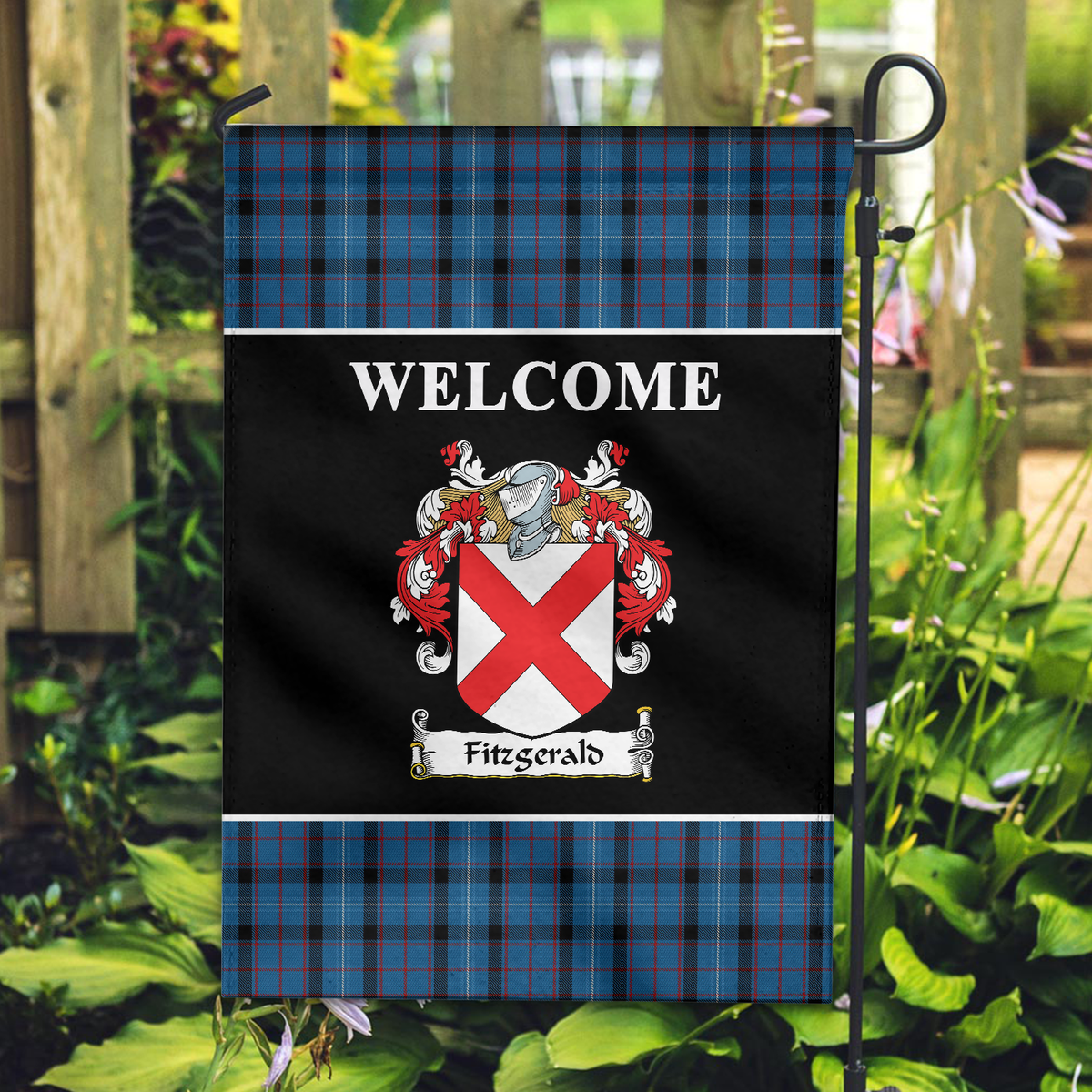 Clan Fitzgerald Tartan Crest Black Garden Flag EN88 Clan Garden Tartan Today   