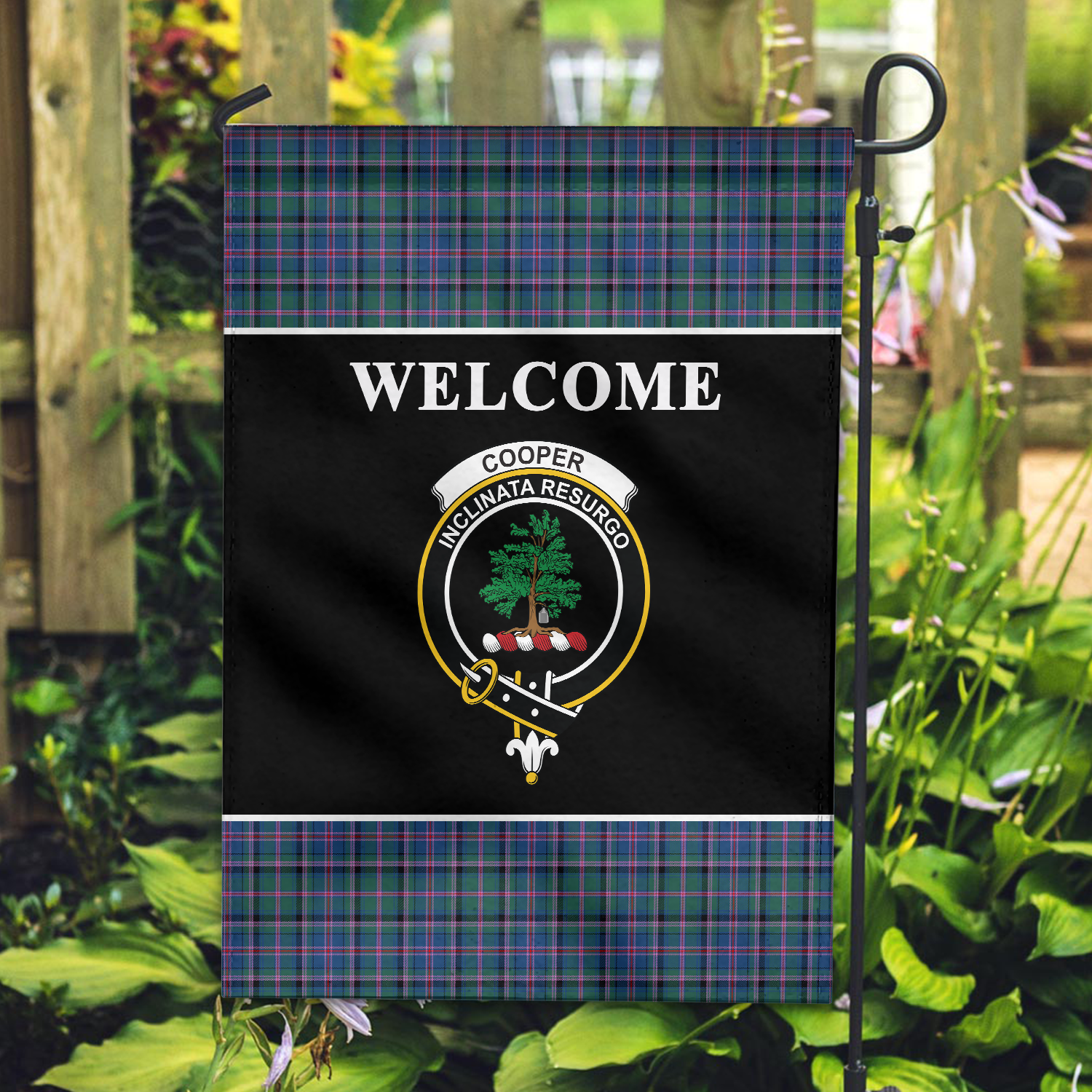 Clan Cooper Ancient Tartan Crest 2 Black Garden Flag LJ99 Clan Cooper Tartan Today   