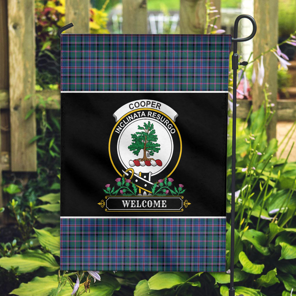 Clan Cooper Ancient Tartan Crest 2 Garden Flag  - Welcome  DQ11 Clan Cooper Tartan Today   