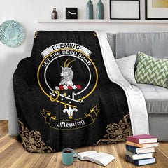 Clan Fleming Crest Tartan Premium Blanket Black ZB92 Clan Fleming Tartan Today   