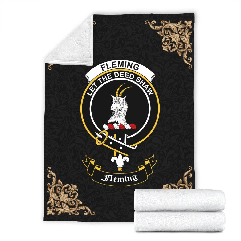 Clan Fleming Crest Tartan Premium Blanket Black ZB92 Clan Fleming Tartan Today   