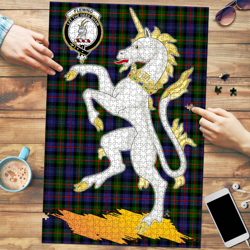 Clan Fleming Tartan Crest Unicorn Scotland Jigsaw Puzzles Gift For Family VG19 Clan Fleming Tartan Today   