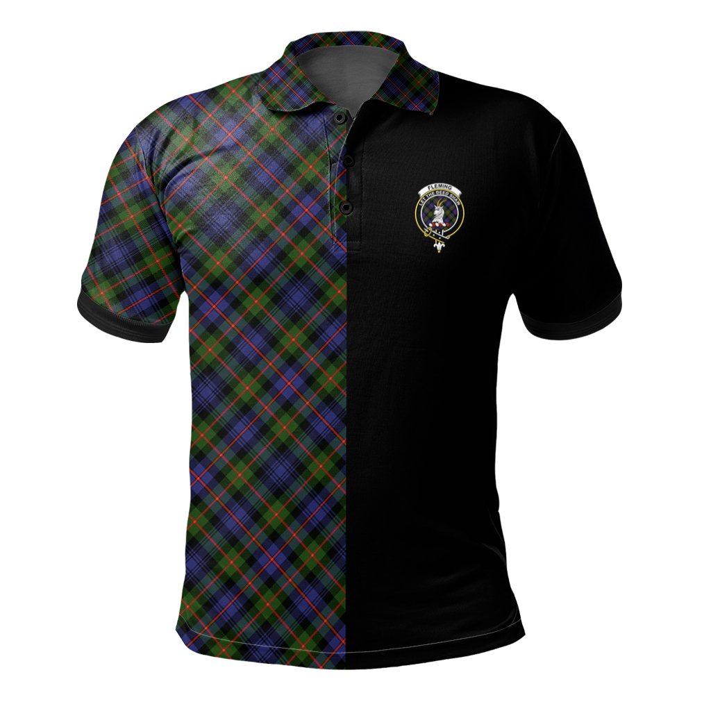 Clan Fleming Tartan Polo Shirt Half of Me - Cross Style VW89 Fleming Tartan Tartan Polo   