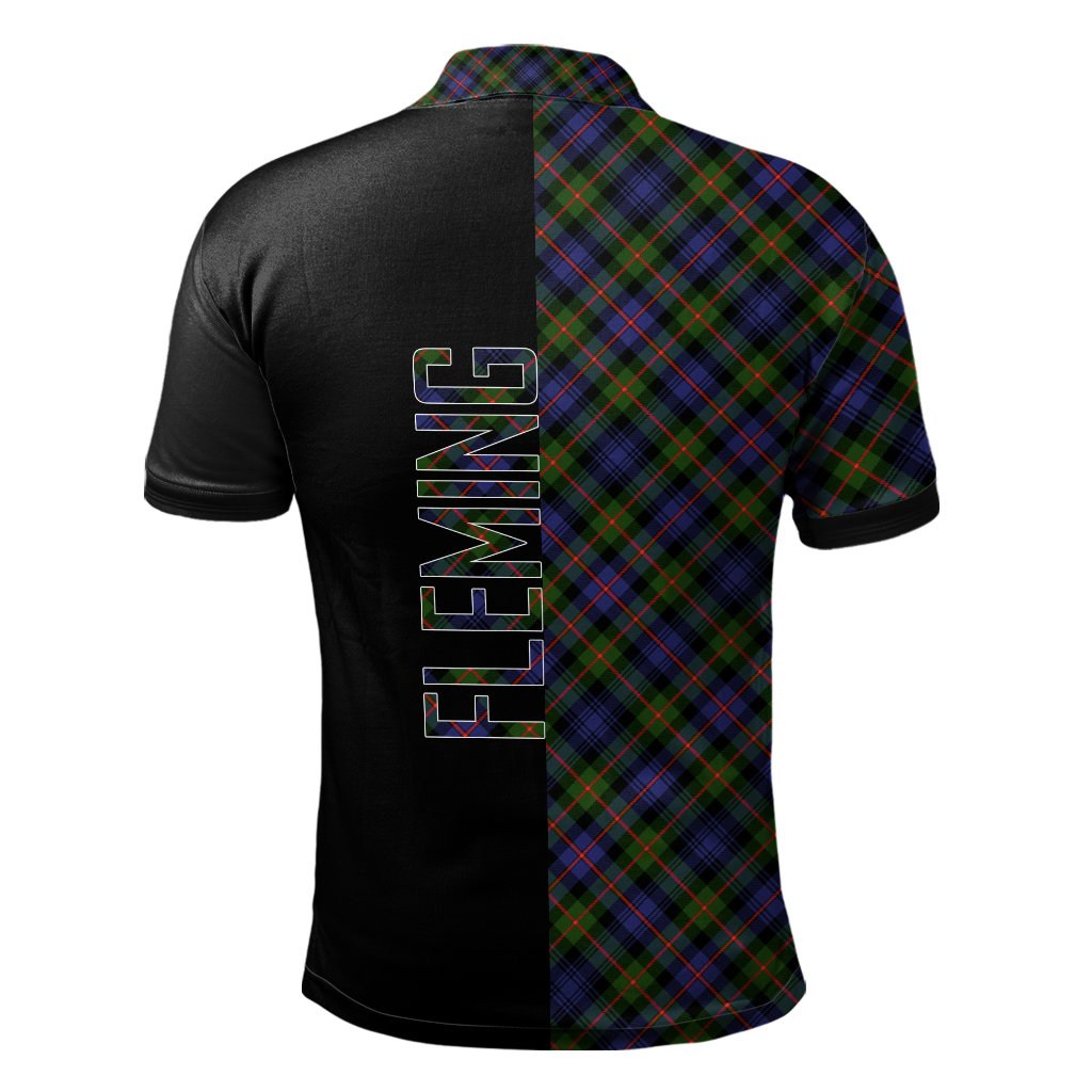 Clan Fleming Tartan Polo Shirt Half of Me - Cross Style VW89 Fleming Tartan Tartan Polo   