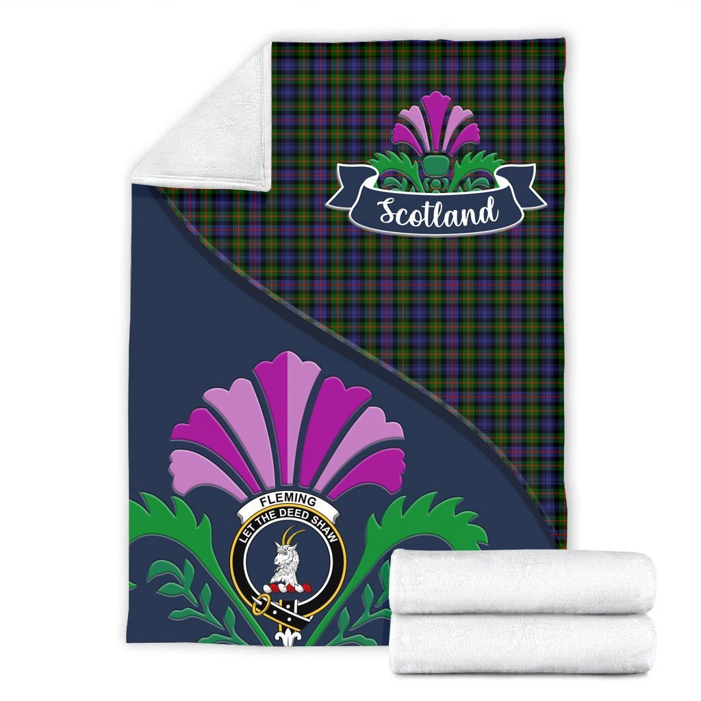 Clan Fleming Tartan Crest Premium Blanket Thistle Style GH40 Clan Fleming Tartan Today   