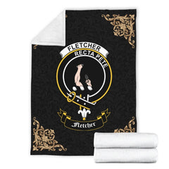 Clan Fletcher Crest Tartan Premium Blanket Black QG15 Clan Fletcher Tartan Today   