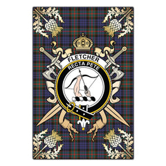 Clan Fletcher of Dunans Tartan Crest Black Garden Flag  - Gold Thistle  JC45 Clan Fletcher Tartan Today   