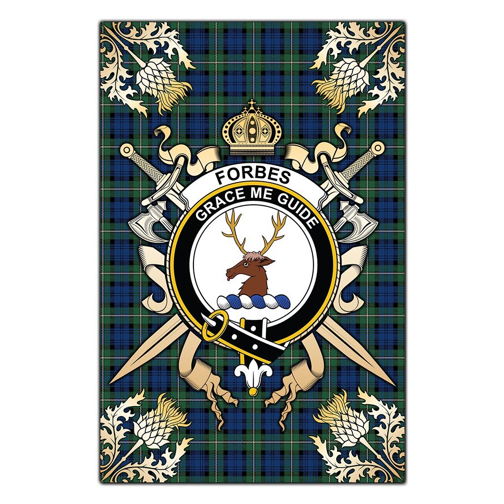 Clan Forbes Ancient Tartan Crest Black Garden Flag  - Gold Thistle  PA65 Clan Forbes Tartan Today   