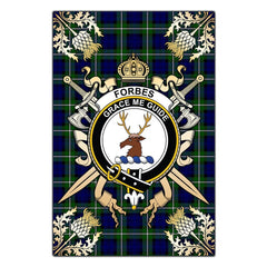 Clan Forbes Modern Tartan Crest Black Garden Flag  - Gold Thistle  TZ80 Clan Forbes Tartan Today   