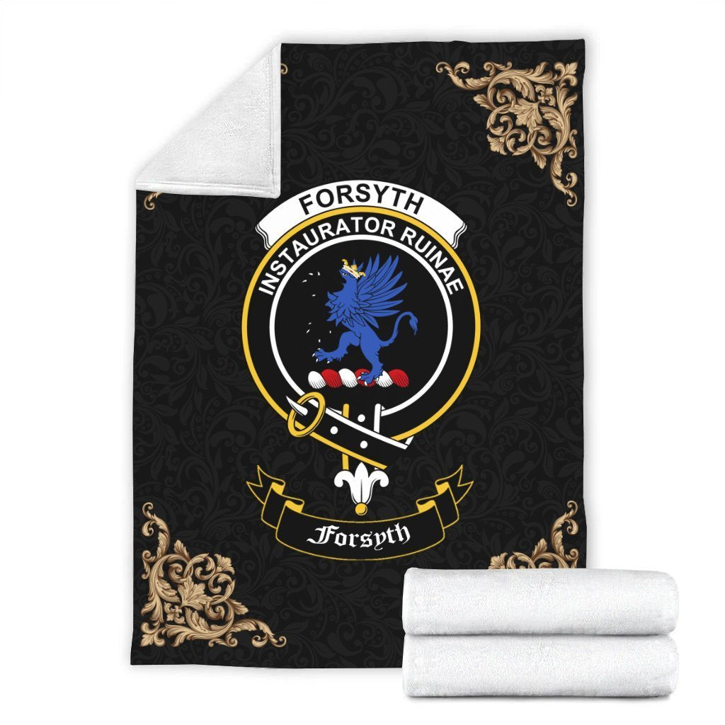 Clan Forsyth Crest Tartan Premium Blanket Black SU85 Clan Forsyth Tartan Today   
