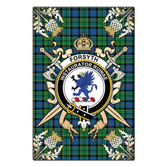 Clan Forsyth Ancient Tartan Crest Black Garden Flag  - Gold Thistle  RE79 Clan Forsyth Tartan Today   