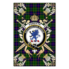 Clan Forsyth Modern Tartan Crest Black Garden Flag  - Gold Thistle  JM11 Clan Forsyth Tartan Today   