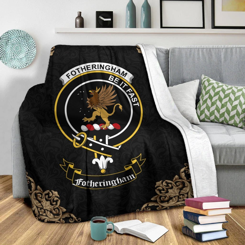 Clan Fotheringham Crest Tartan Premium Blanket Black BQ17 Clan Fotheringham Tartan Today   