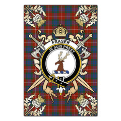 Clan Fraser Ancient Tartan Crest Black Garden Flag  - Gold Thistle  GE39 Clan Fraser Tartan Today   