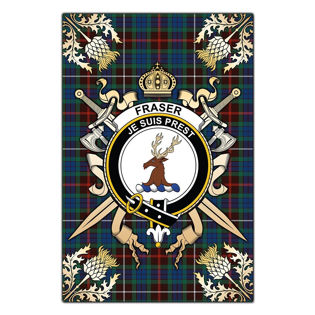 Clan Fraser Hunting Ancient Tartan Crest Black Garden Flag  - Gold Thistle  GY81 Clan Fraser Tartan Today   