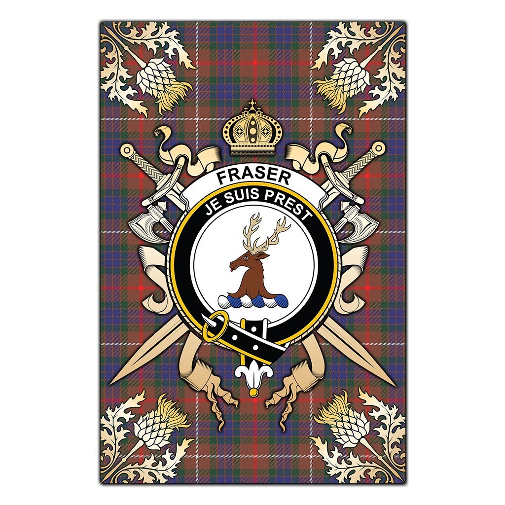 Clan Fraser Hunting Modern Tartan Crest Black Garden Flag  - Gold Thistle  EY11 Clan Fraser Tartan Today   