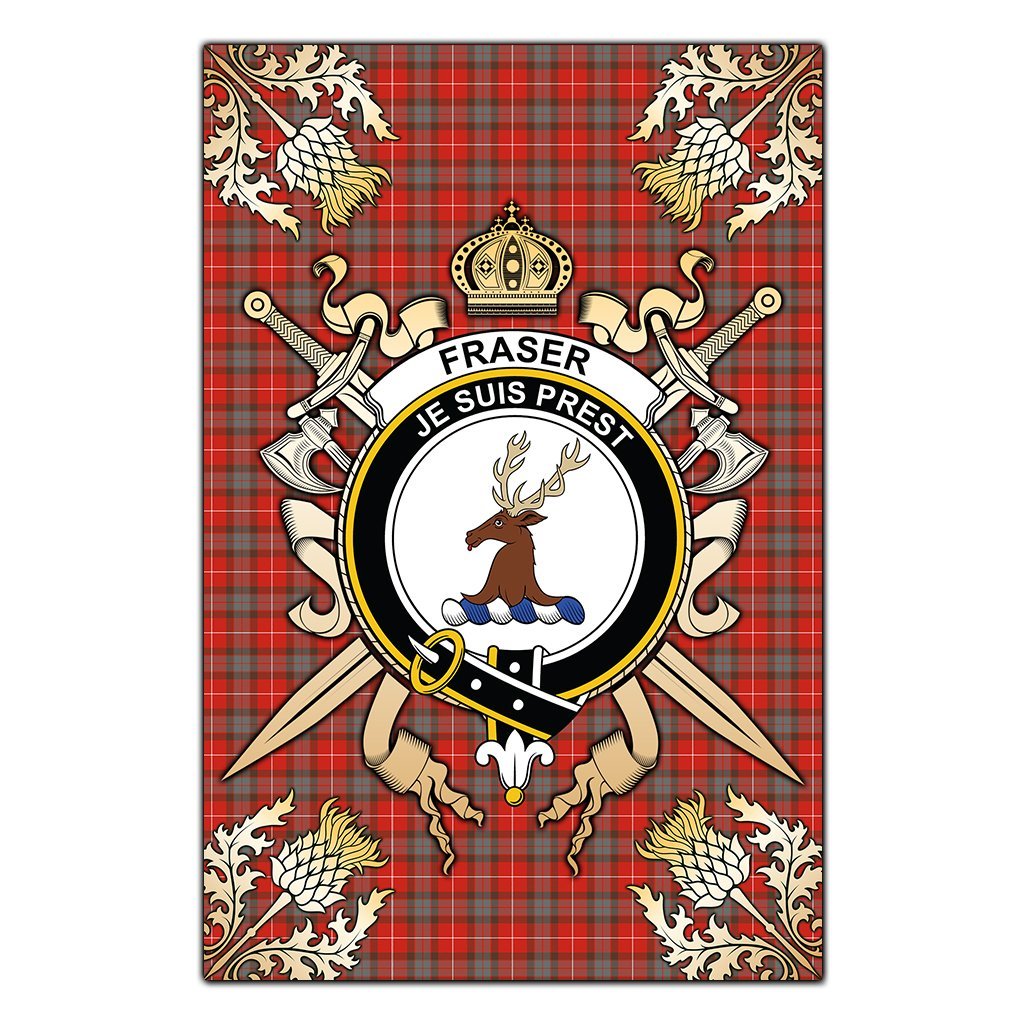 Clan Fraser Weathered Tartan Crest Black Garden Flag  - Gold Thistle  CX21 Clan Fraser Tartan Today   