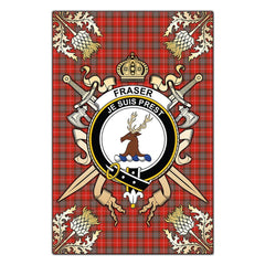 Clan Fraser Weathered Tartan Crest Black Garden Flag  - Gold Thistle  CX21 Clan Fraser Tartan Today   