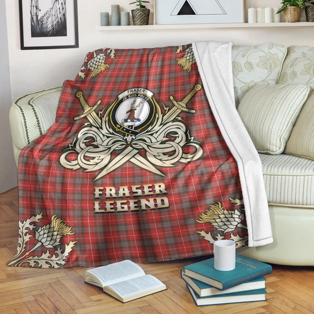 Clan Fraser Weathered Tartan Gold Courage Symbol Blanket VP60 Clan Fraser Tartan Today   