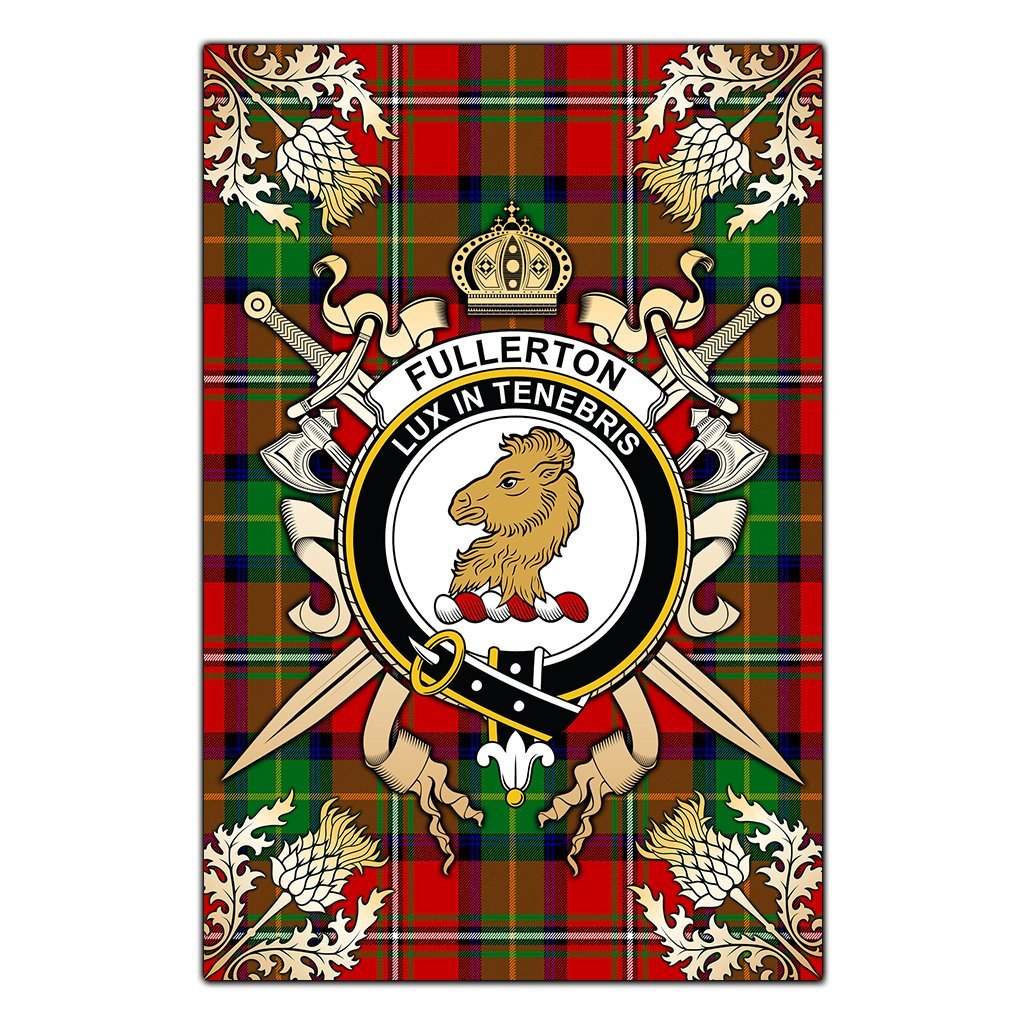 Clan Fullerton Tartan Crest Black Garden Flag  - Gold Thistle  ZU10 Clan Fullarton/Fullerton Tartan Today   