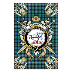 Clan Galbraith Ancient Tartan Crest Black Garden Flag  - Gold Thistle  SO51 Clan Rait Tartan Today   