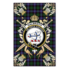 Clan Clan Galbraith Modern Tartan Crest Black Garden Flag  - Gold Thistle  XI74 Clan Rait Tartan Today   