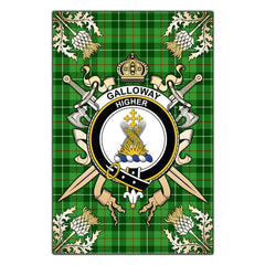 Clan Galloway Tartan Crest Black Garden Flag  - Gold Thistle  MK94 Clan Galloway Tartan Today   