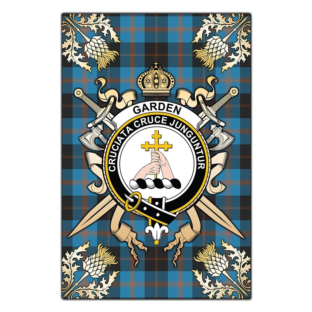 Clan Garden Tartan Crest Black Garden Flag  - Gold Thistle  HZ48 Garden Tartan (Clan Garden) Tartan Today   