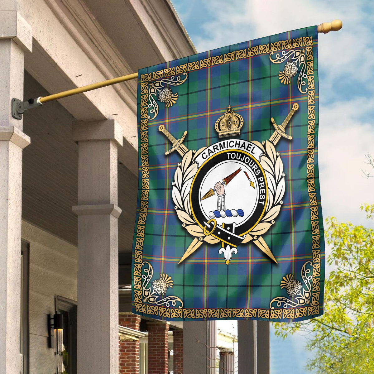 Clan Carmichael Ancient Tartan Crest Garden Flag  - Celtic Thistle  FP66 Clan Carmichael Tartan Today   