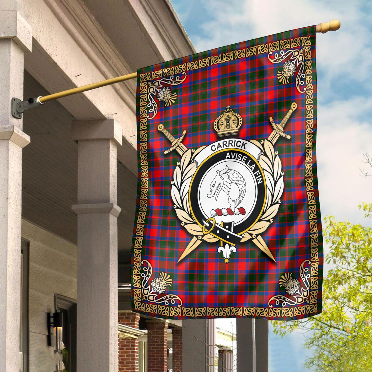 Clan Carrick District Tartan Crest Garden Flag  - Celtic Thistle  AV58 Clan Hall Tartan Today   