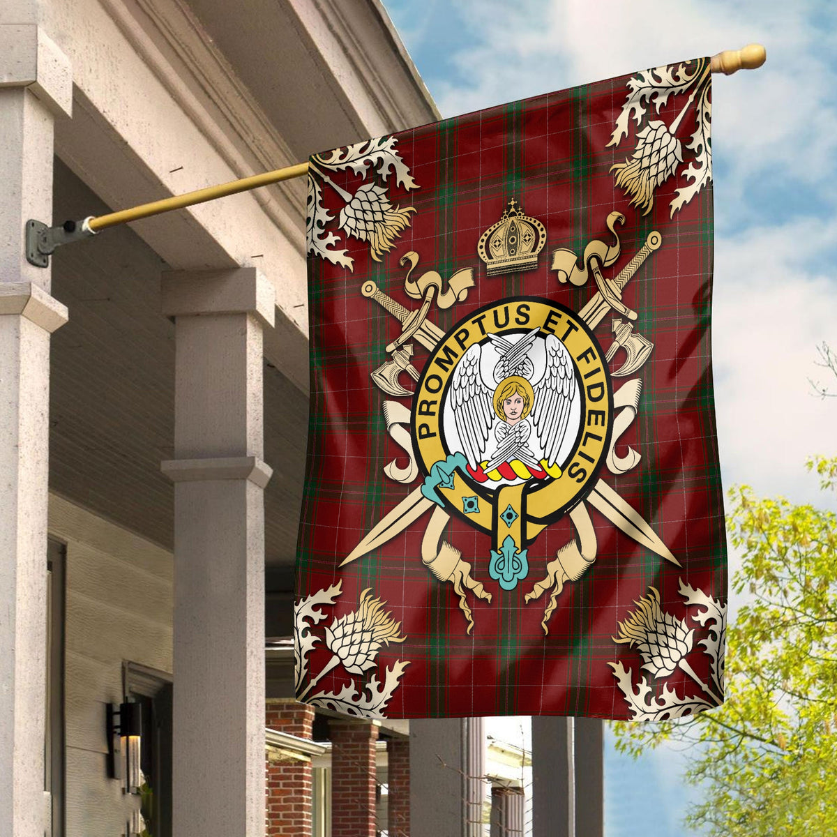 Clan Carruthers Tartan Crest Black Garden Flag  - Gold Thistle  WS12 Clan Carruthers Tartan Today   