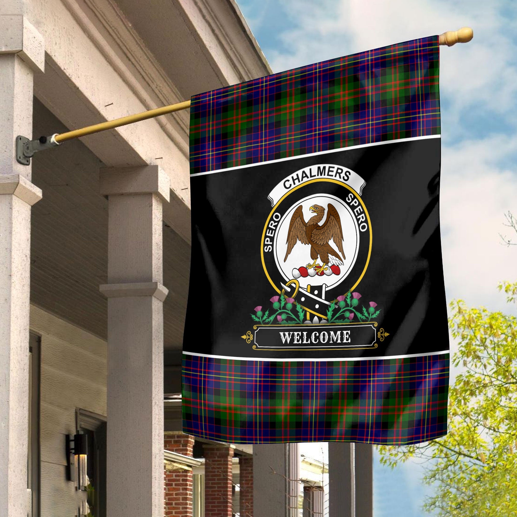 Clan Chalmers (Balnacraig) Tartan Crest Garden Flag  - Welcome  UX54 Clan Craig Tartan Today   