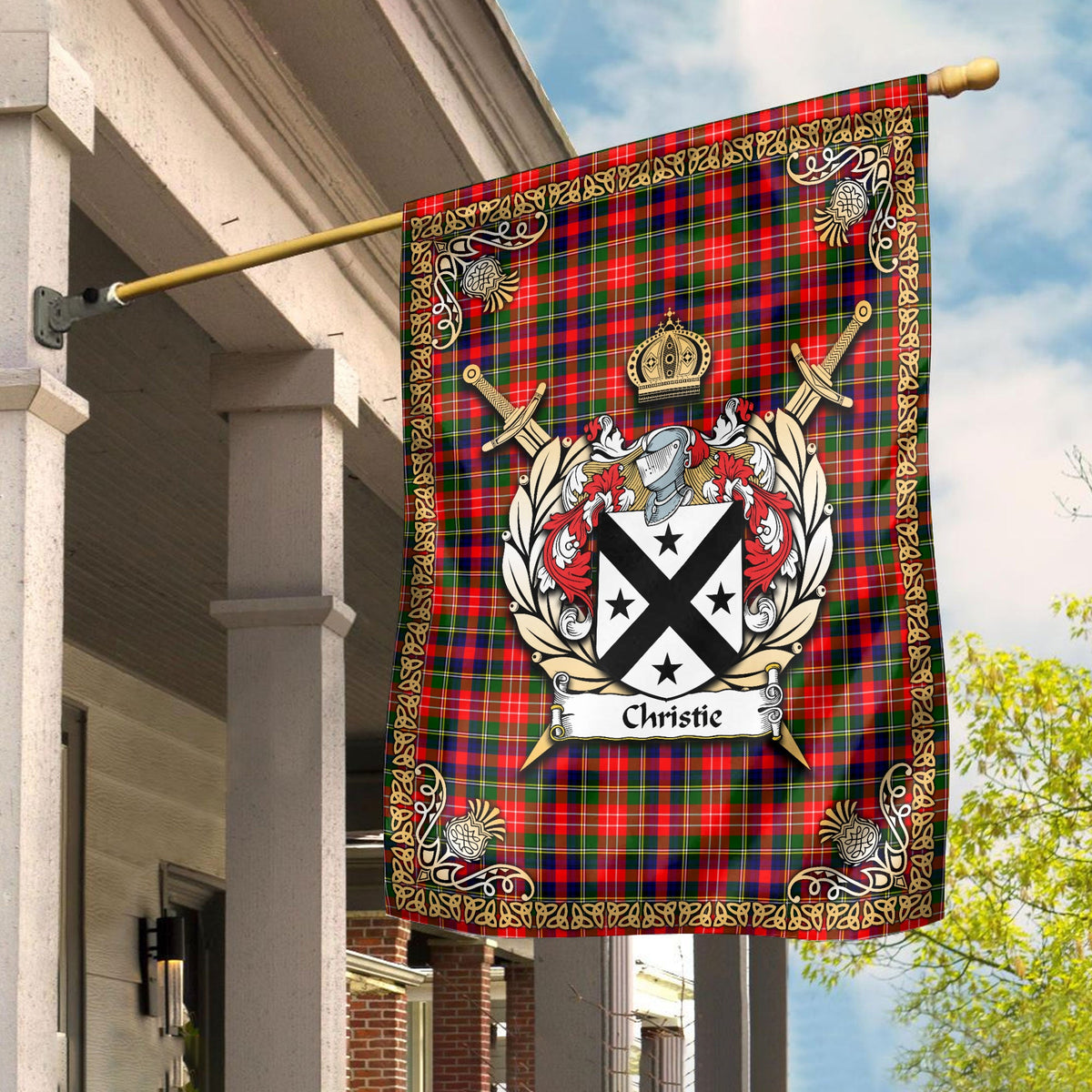 Clan Christie Tartan Crest Garden Flag  - Celtic Thistle  GA63 Clan Christie Tartan Today   