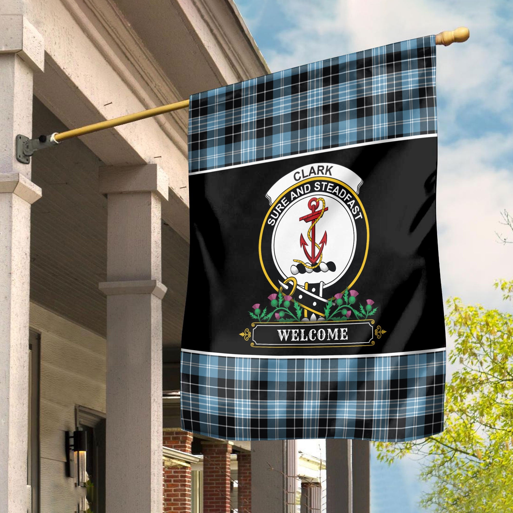 Clan Clark Ancient Tartan Crest Garden Flag  - Welcome  GU82 Clan Clark Tartan Today   