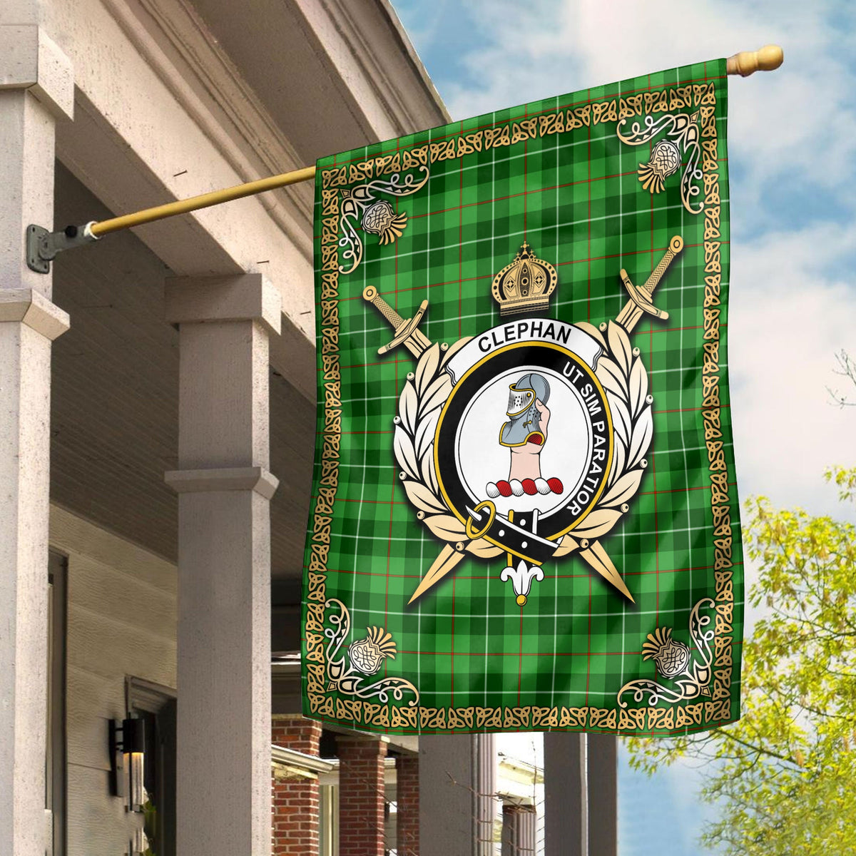 Clan Clephan (or Clephane) Tartan Crest Garden Flag  - Celtic Thistle  AA23 Clan Clephan Tartan Today   