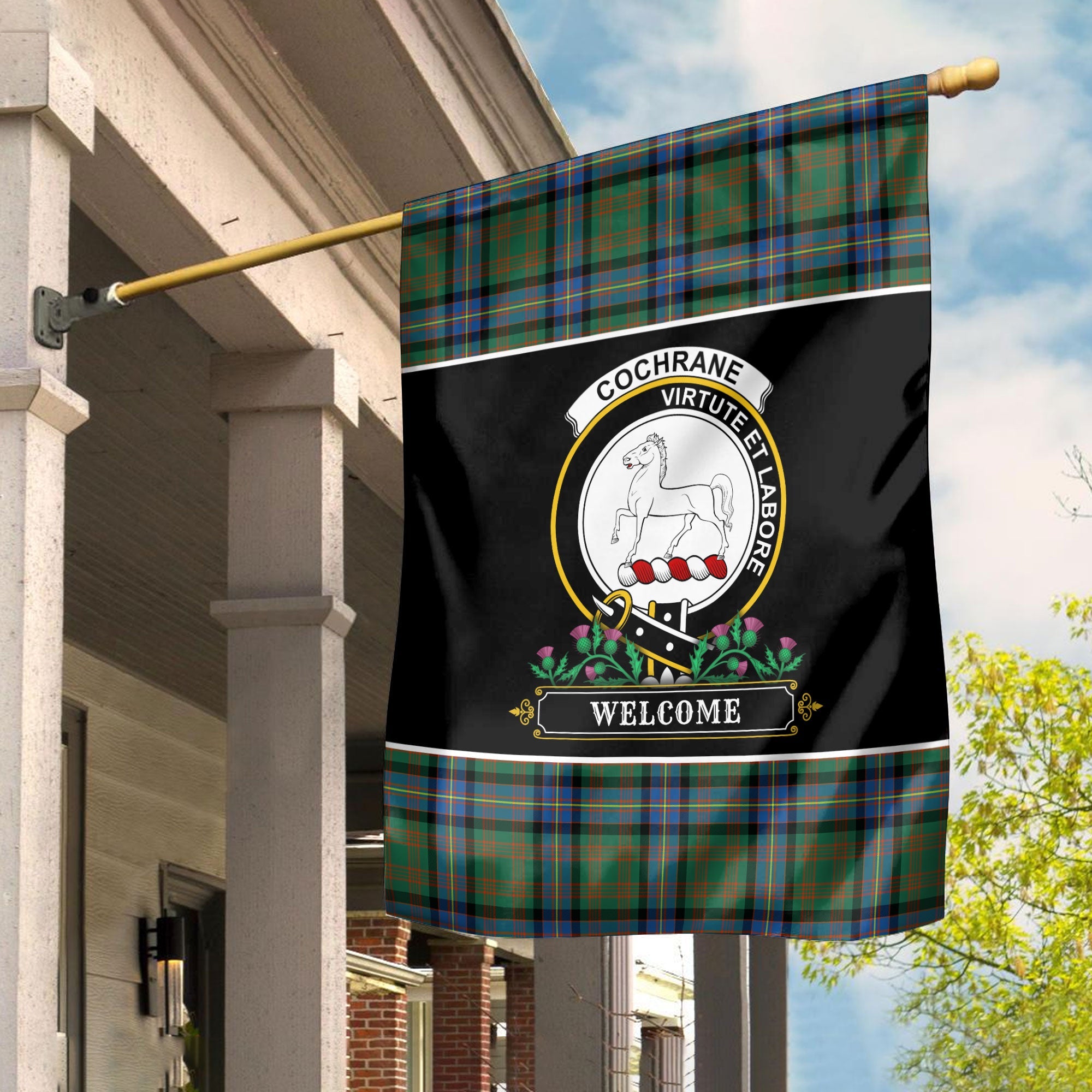 Clan Cochrane Ancient Tartan Crest Garden Flag  - Welcome  TN86 Clan Cochrane Tartan Today   