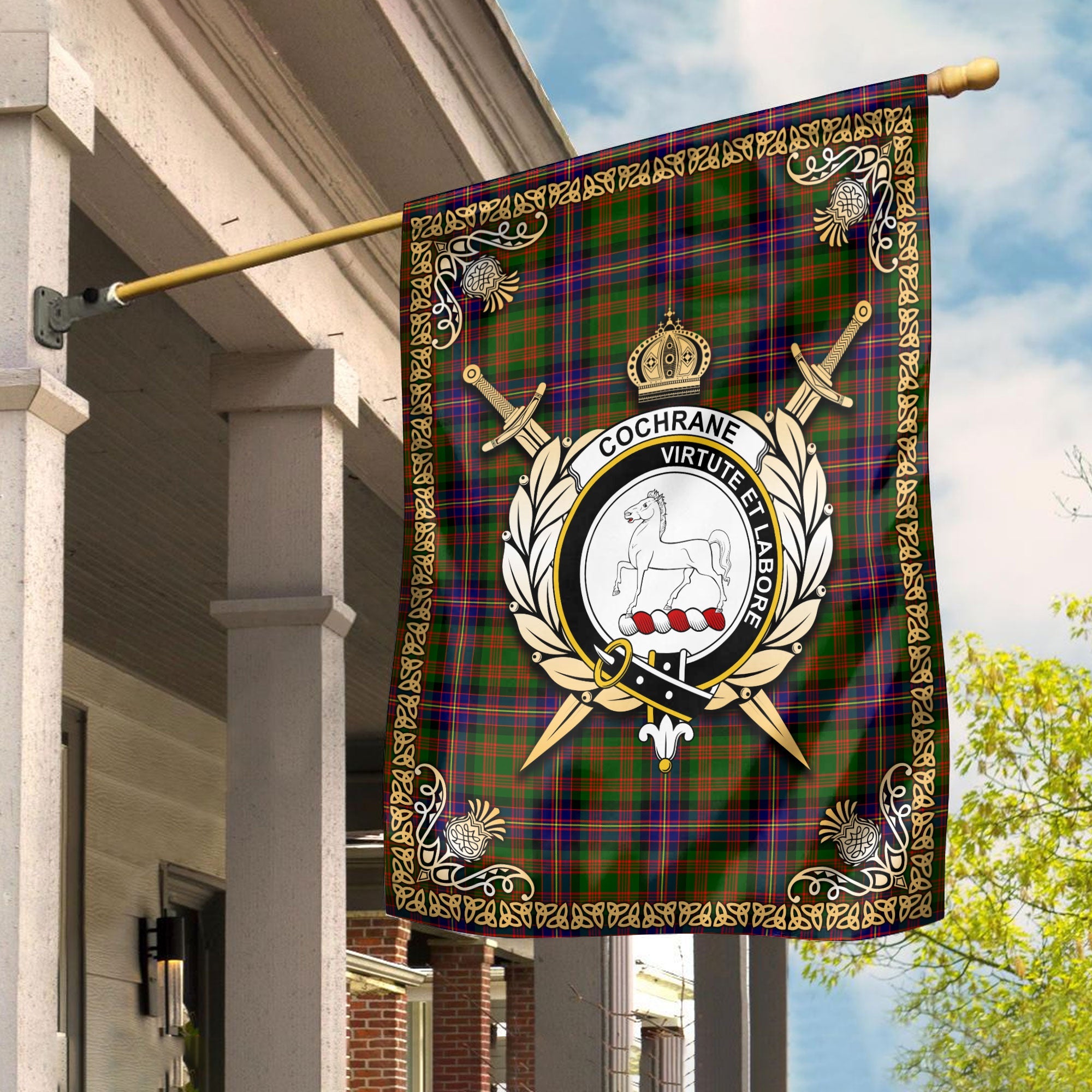 Clan Cochrane Modern Tartan Crest Garden Flag  - Celtic Thistle  RK92 Clan Cochrane Tartan Today   