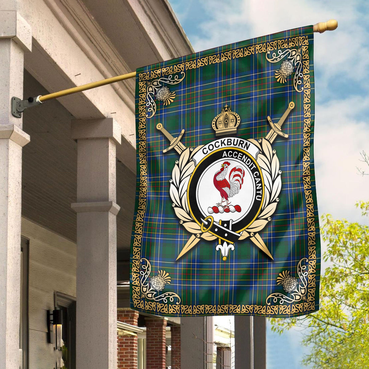 Clan Cockburn Ancient Tartan Crest Garden Flag  - Celtic Thistle  CK84 Clan Cockburn Tartan Today   