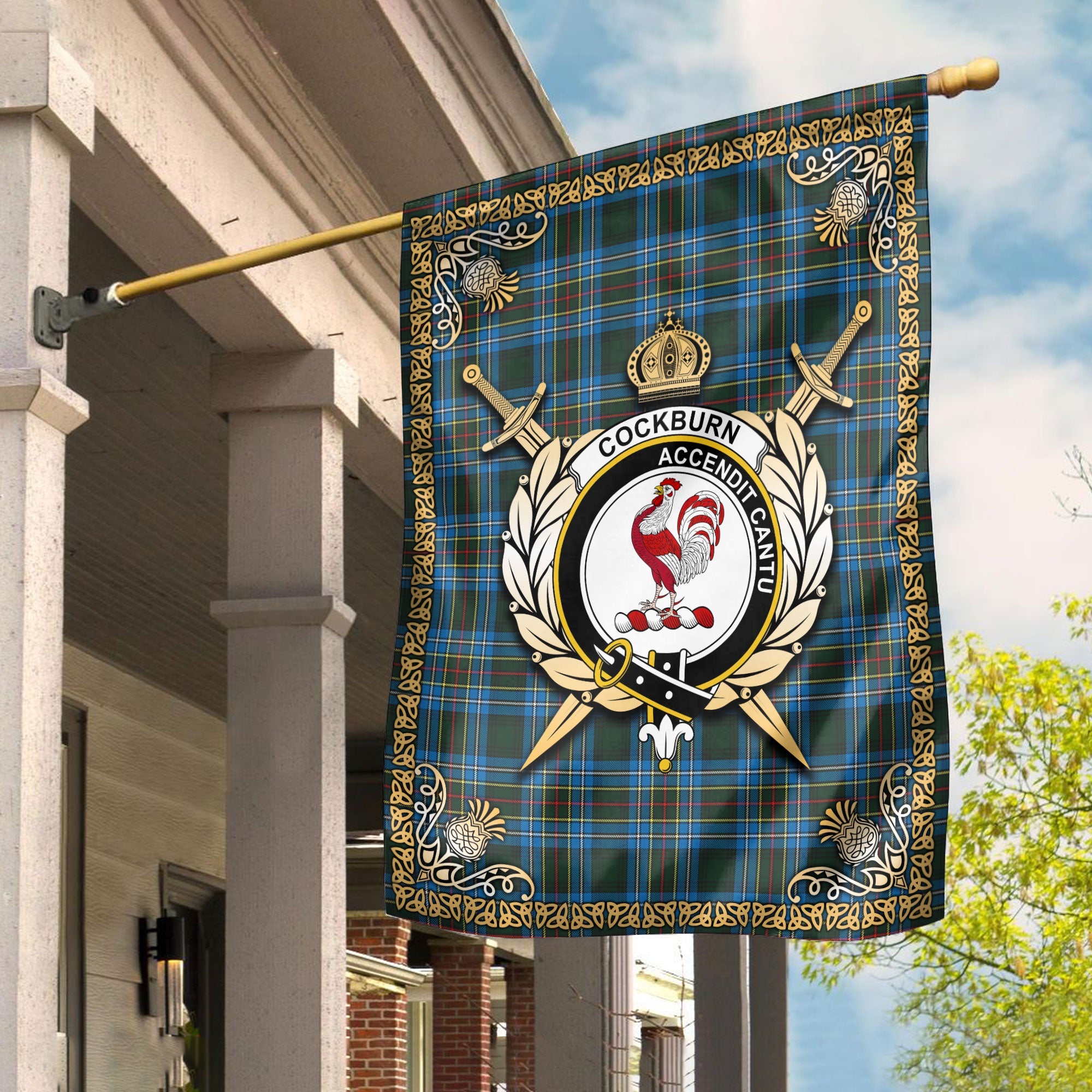 Clan Cockburn Modern Tartan Crest Garden Flag  - Celtic Thistle  SK83 Clan Cockburn Tartan Today   