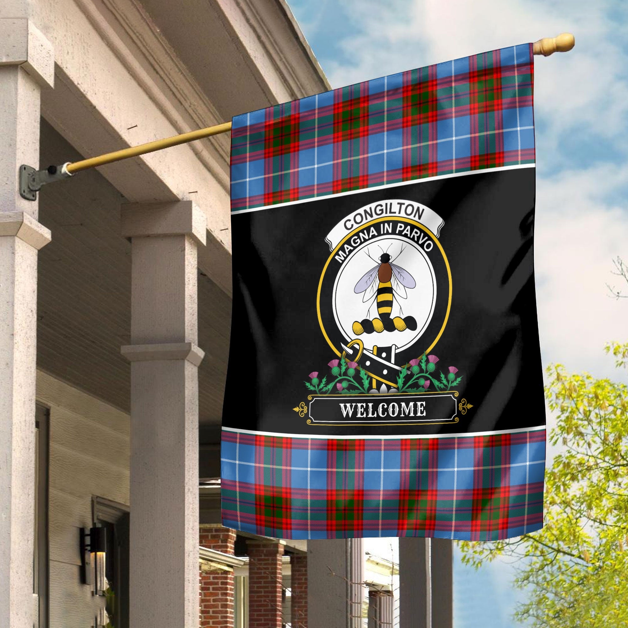 Clan Congilton Tartan Crest Garden Flag  - Welcome  JU84 Clan Hall Tartan Today   