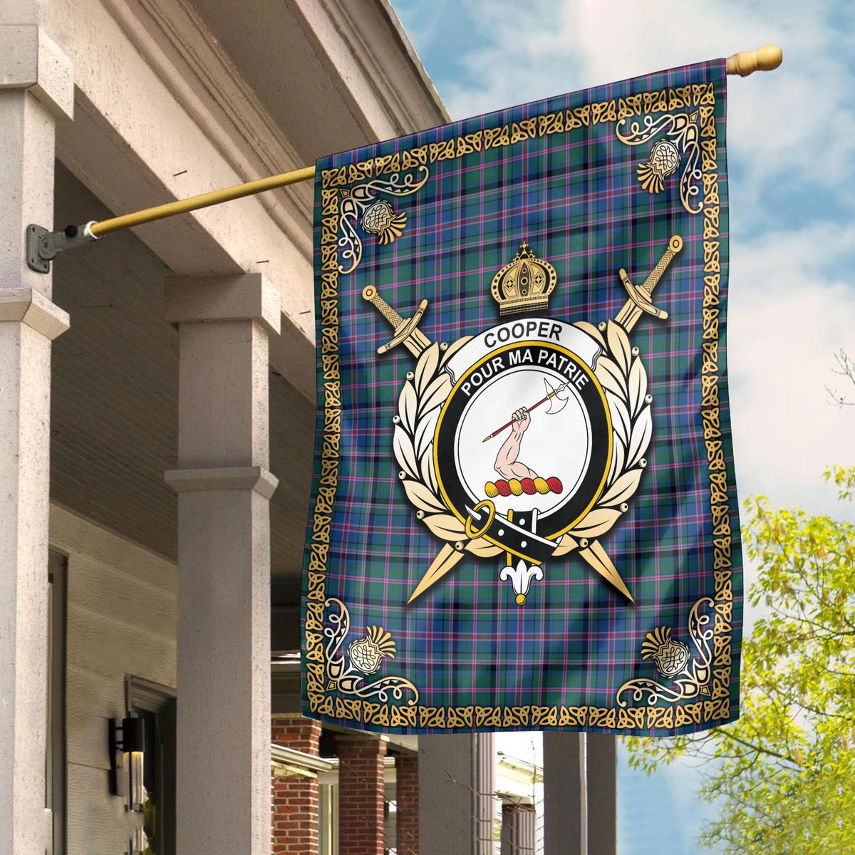 Clan Cooper Ancient Tartan Crest Garden Flag  - Celtic Thistle  AC89 Clan Cooper Tartan Today   