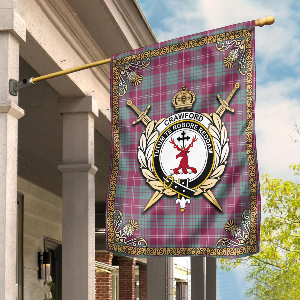 Clan Clan Crawford Ancient Tartan Crest Garden Flag  - Celtic Thistle  SO55 Clan Crawford Tartan Today   