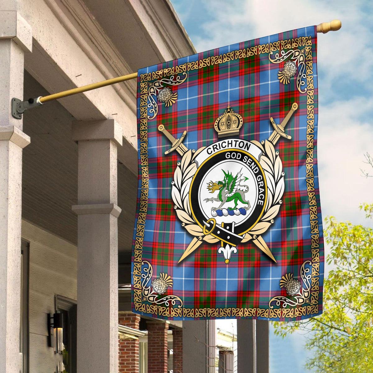 Clan Crichton Tartan Crest Garden Flag  - Celtic Thistle  HL52 Clan Crichton Tartan Today   