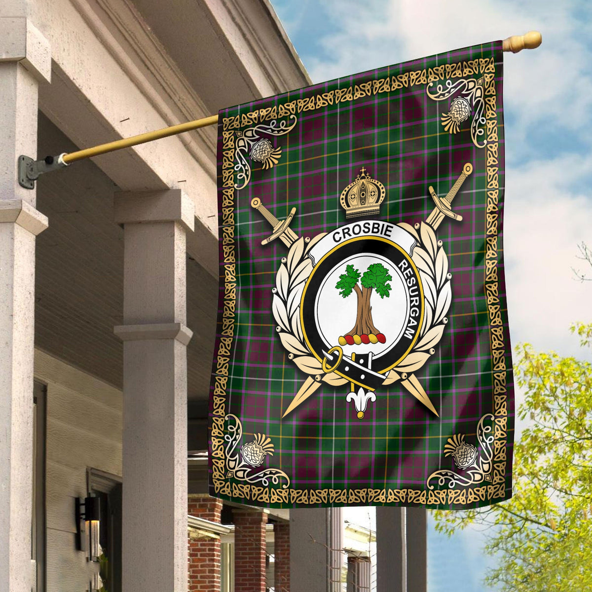 Clan Crosbie (or Crosby) Tartan Crest Garden Flag  - Celtic Thistle  KH33 Clan Crosbie Tartan Today   