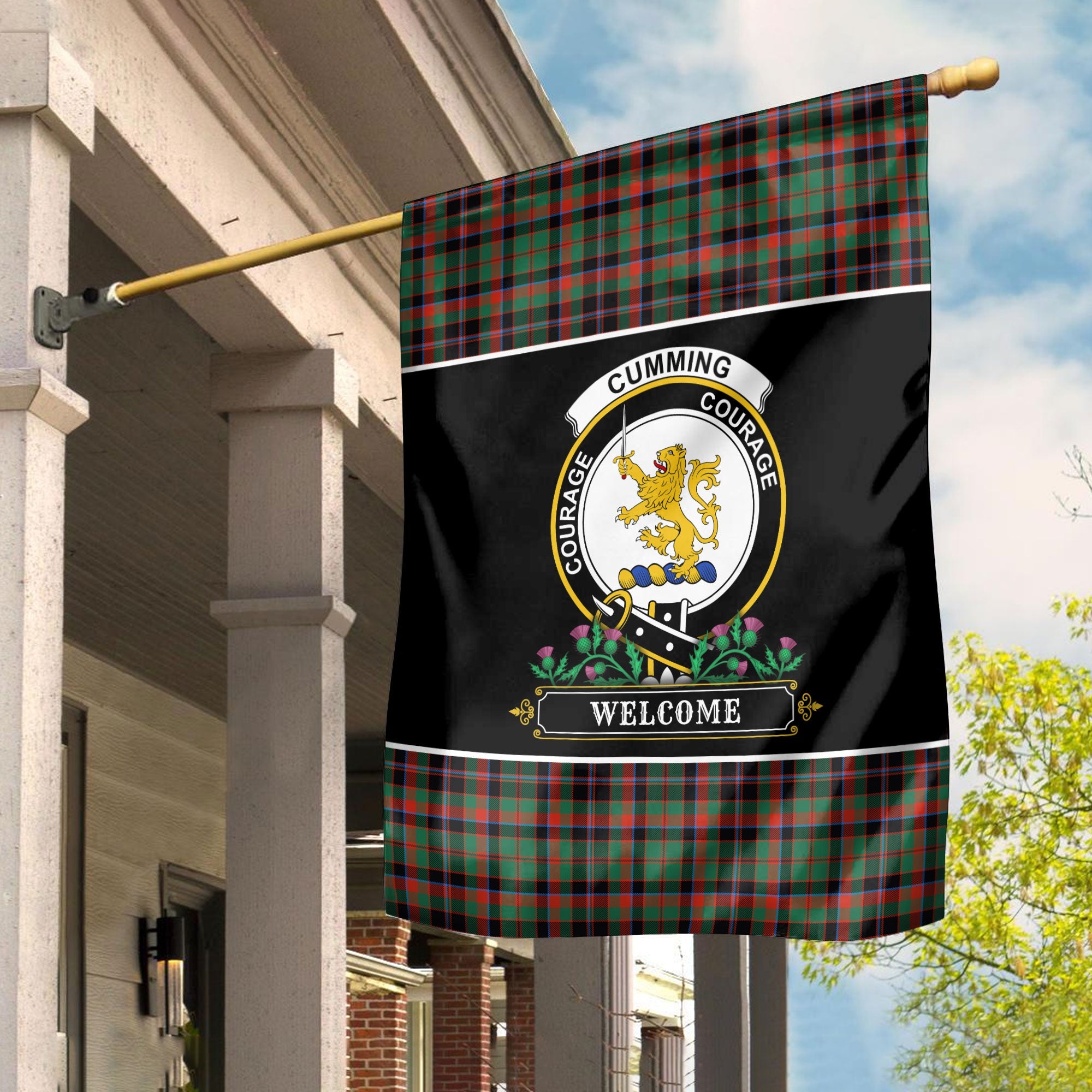 Clan Cumming Hunting Ancient Tartan Crest Garden Flag  - Welcome  AE26 Clan Cumming Tartan Today   