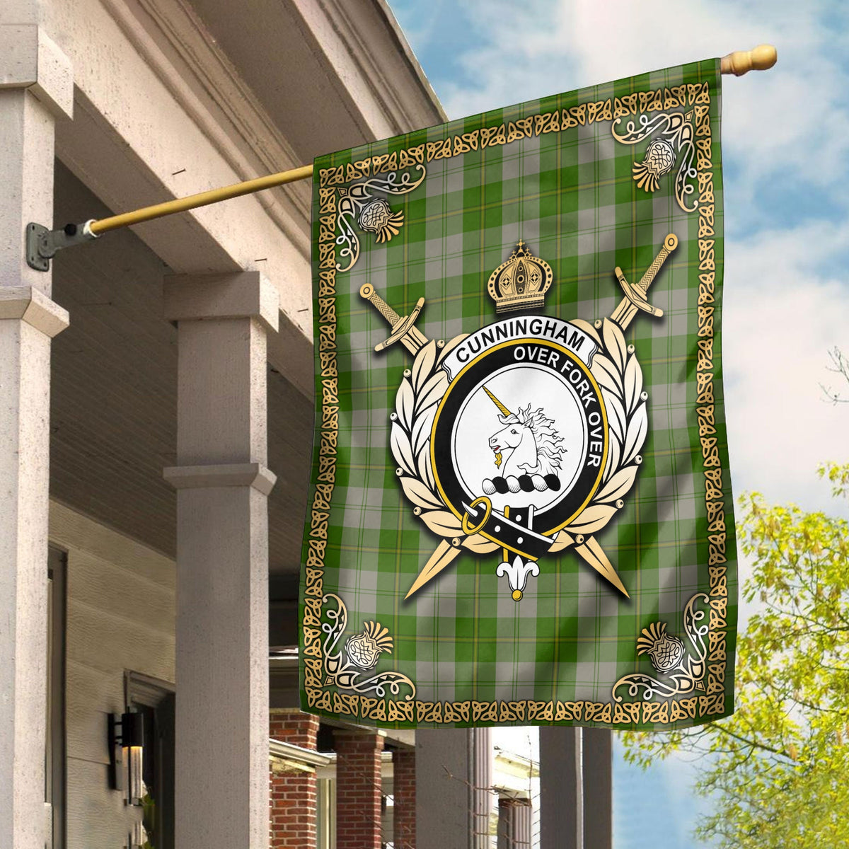 Clan Cunningham Dress Green Dancers Tartan Crest Garden Flag  - Celtic Thistle  QP97 Clan Cunningham Tartan Today   