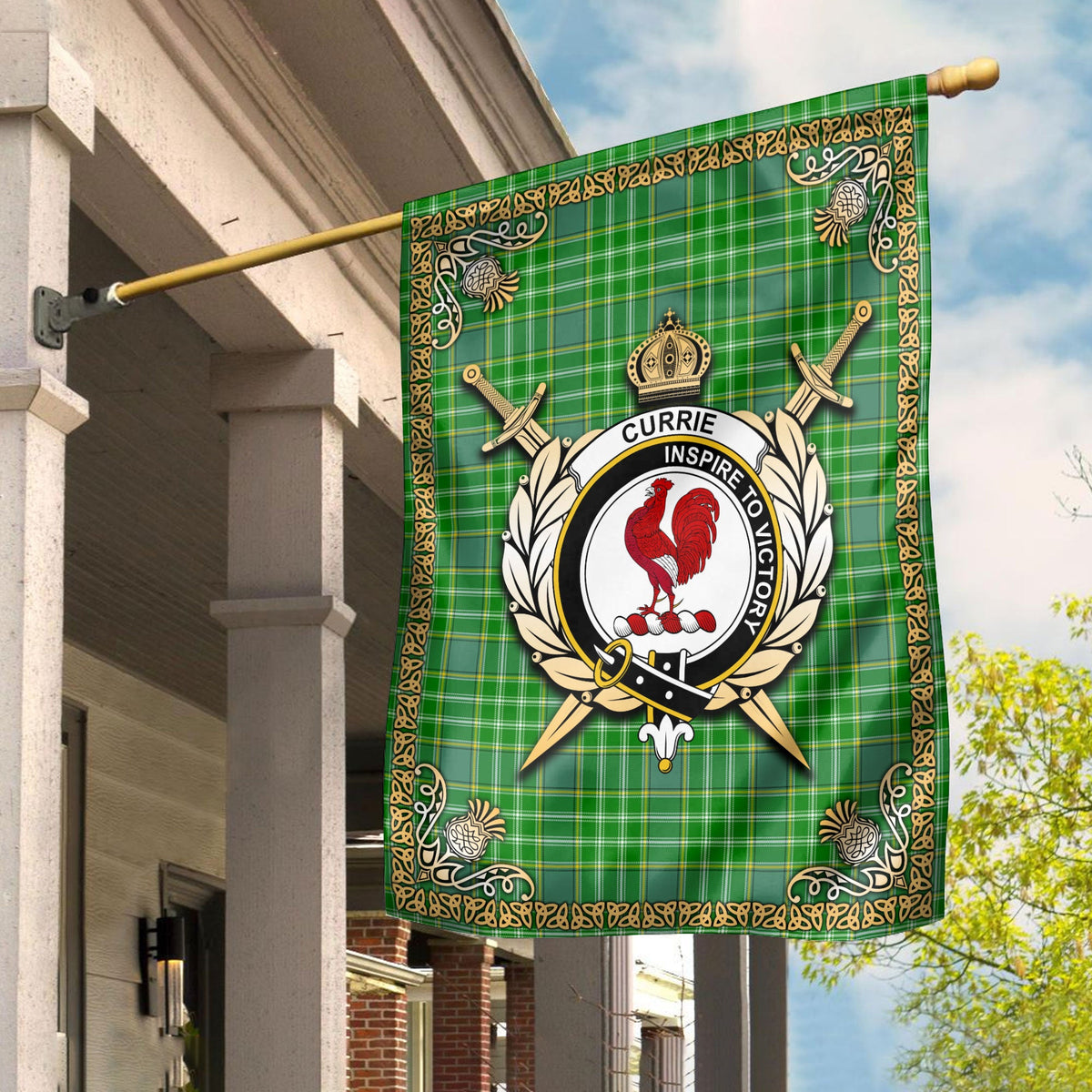 Clan Currie or Curry Tartan Crest Garden Flag  - Celtic Thistle  LS33 Clan Currie Tartan Today   