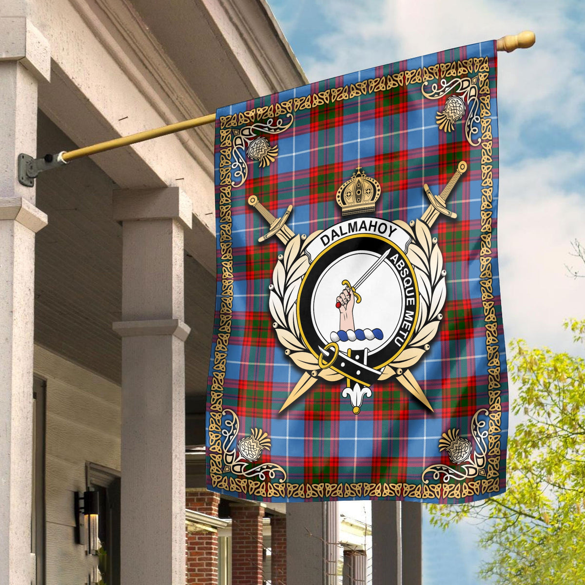 Clan Dalmahoy Tartan Crest Garden Flag  - Celtic Thistle  XZ12 Clan Dalmahoy Tartan Today   