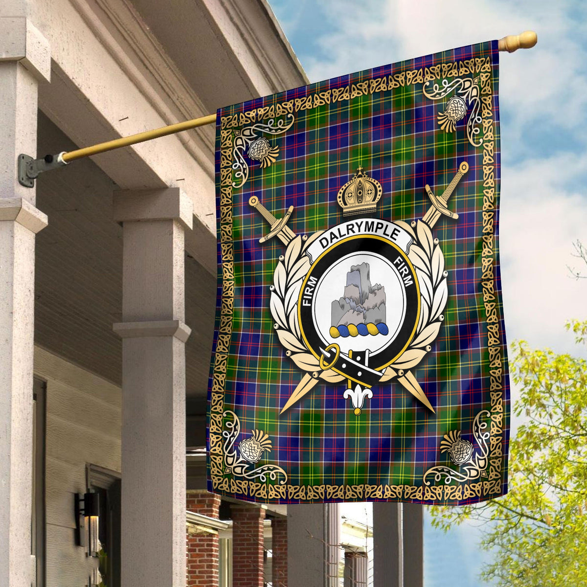 Clan Dalrymple Tartan Crest Garden Flag  - Celtic Thistle  CF50 Clan Dalrymple Tartan Today   